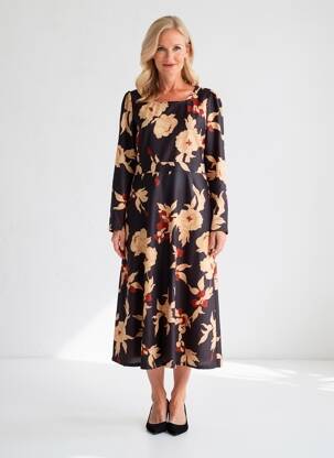 Rochie midi imprimeu floral mâneci lungi negru SWEET MISS femme