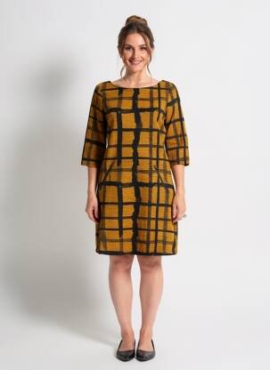 Rochie midi țesătură crep mâneci scurte galben VEGAS femeie