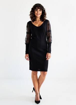 Rochie midi mâneci lungi mâneci lungi negru EXQUISS'S femeie