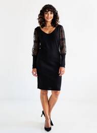 Rochie midi mâneci lungi mâneci lungi negru EXQUISS'S femme