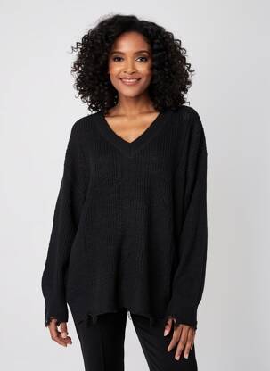 Pulover guler în v mâneci lungi negru 2W PARIS femeie