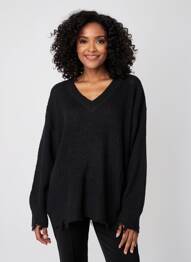 Pulover guler în v mâneci lungi negru 2W PARIS femme