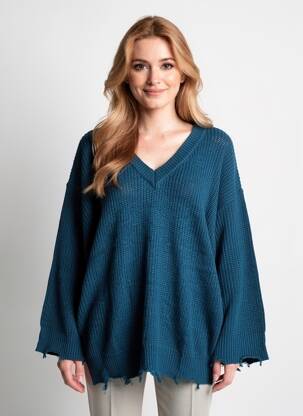 Pulover guler în v mâneci lungi verde 2W PARIS femeie