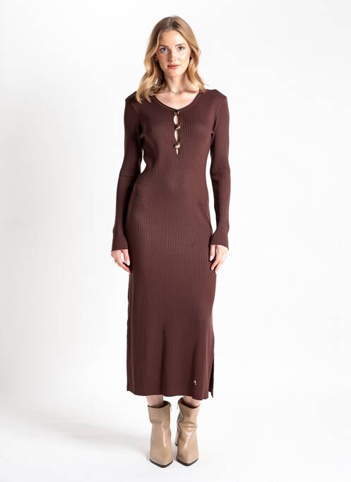 Rochie lungă mâneci lungi mâneci lungi maro AN' GE femme