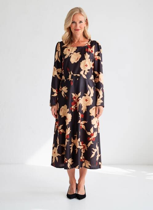 Rochie midi imprimeu floral mâneci lungi negru SWEET MISS femme