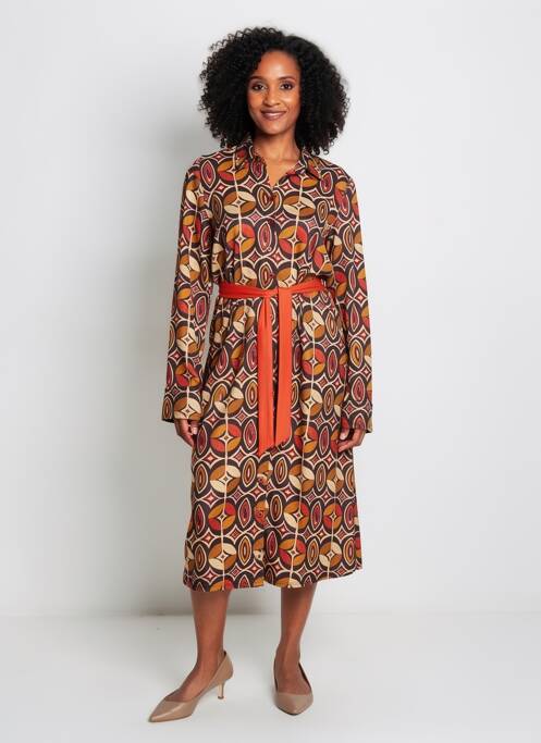 Rochie midi imprimeu fantezie mâneci lungi portocaliu SWEET MISS femme