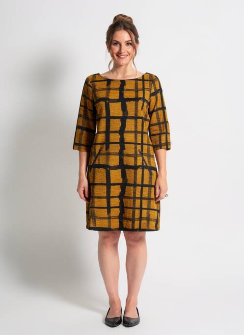 Rochie midi țesătură crep mâneci scurte galben VEGAS femme