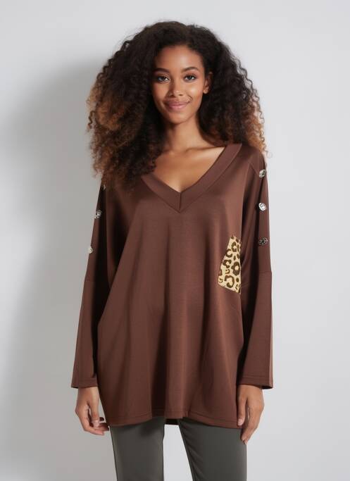Hanorac elasticitate mâneci lungi maro 2W PARIS femme