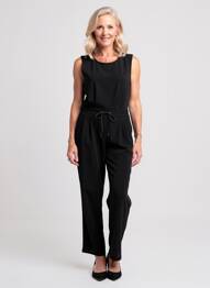 Salopetă-pantalon țesătură crep mâneci scurte negru KAPORAL femme