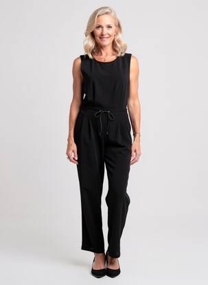 Salopetă-pantalon țesătură crep mâneci scurte negru KAPORAL femme