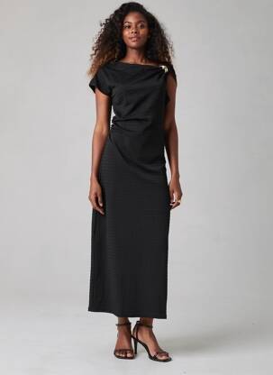Rochie lungă mâneci scurte mâneci scurte negru UNIKA femme