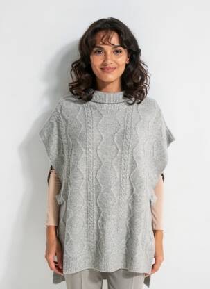 Poncho gri MOLLY BRACKEN femeie