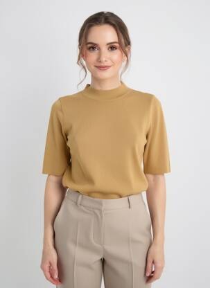 Tricou croială cambrată mâneci scurte maro MOLLY BRACKEN femeie