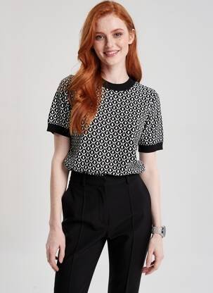 Tricou imprimeu fantezie mâneci scurte negru MORGAN femeie