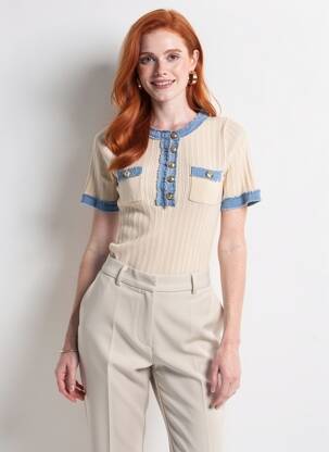 Tricou elasticitate mâneci scurte bej MOËWY femme