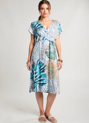 Rochie midi mâneci scurte mâneci scurte albastru DOLCEZZA femeie