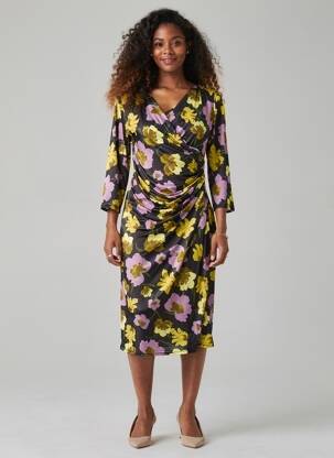 Rochie midi imprimeu floral mâneci 3/4 negru EGERIE femeie