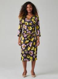 Rochie midi imprimeu floral mâneci 3/4 negru EGERIE femeie