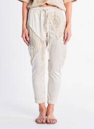 Pantalon trei sferturi talie elastică mărime normală bej CARLA GIANNINI femme