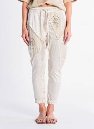 Pantalon trei sferturi talie elastică mărime normală bej CARLA GIANNINI femme