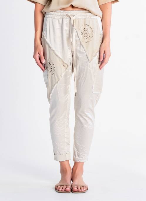 Pantalon trei sferturi talie elastică mărime normală bej CARLA GIANNINI femme