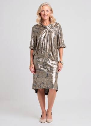 Rochie midi imprimeu fantezie mâneci scurte auriu ISABEL MARANT femeie