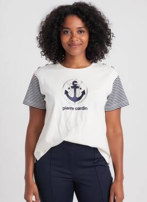 Tricou croială dreaptă mâneci scurte alb PIERRE CARDIN femeie