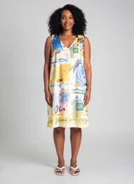 Rochie midi imprimeu fantezie fără mâneci galben OUI femme