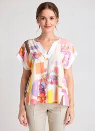 Bluză imprimeu floral mâneci scurte galben MALOKA femme