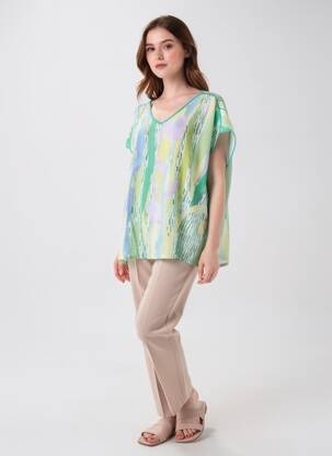 Tricou croială dreaptă mâneci scurte verde KALISSON femeie