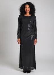 Rochie lungă mâneci lungi mâneci lungi negru ESPERANCE femeie