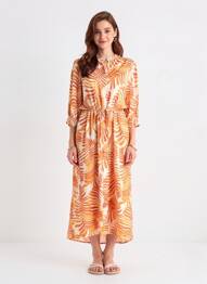 Rochie lungă imprimeu fantezie mâneci 3/4 portocaliu SOYACONCEPT femme