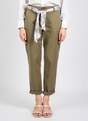 Pantalon 7/8 închidere cu fermoar sub clapetă cu nasturi verde LE TEMPS DES CERISES femeie