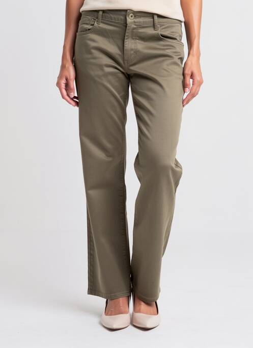 Pantalon drept închidere cu fermoar sub clapetă cu nasturi verde LE TEMPS DES CERISES femme
