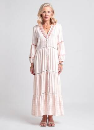 Rochie lungă croială evazată mâneci 3/4 roz PHO FIRENZE femeie