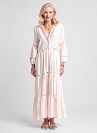 Rochie lungă croială evazată mâneci 3/4 roz PHO FIRENZE femme