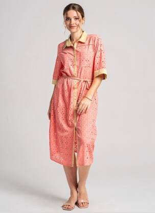 Rochie lungă mâneci scurte mâneci scurte roz FUEGO WOMAN femeie