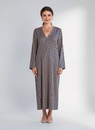 Rochie midi imprimeu fantezie mâneci lungi albastru TOUPY femme