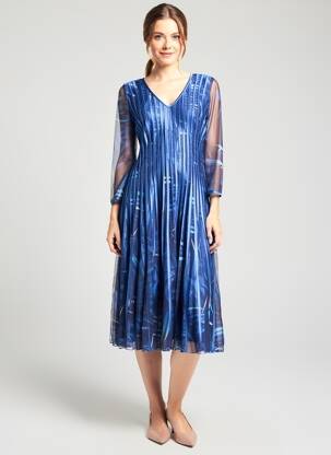 Rochie midi mâneci 3/4 mâneci 3/4 albastru PROMULIAS femeie