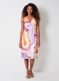 Rochie lungă imprimeu fantezie fără mâneci violet ETOILE DU MONDE femeie