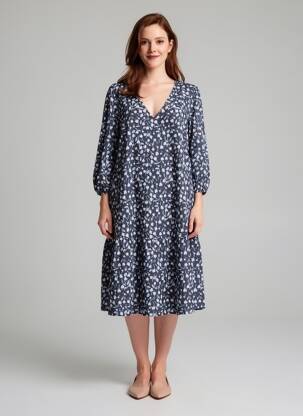 Rochie midi imprimeu floral mâneci lungi albastru MARINA RINALDI femeie