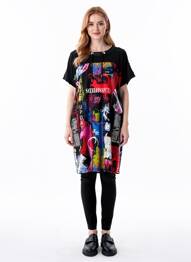 Rochie midi imprimeu fantezie mâneci scurte negru JOSEPH RIBKOFF femeie