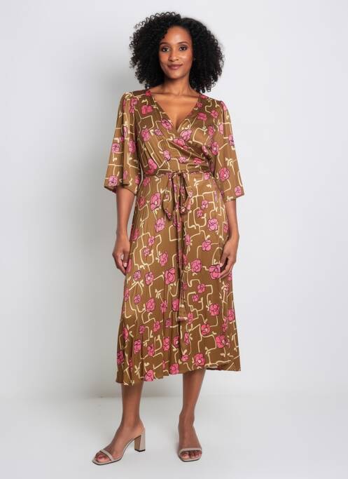 Rochie lungă mâneci lungi mâneci lungi maro TARA JARMON femme