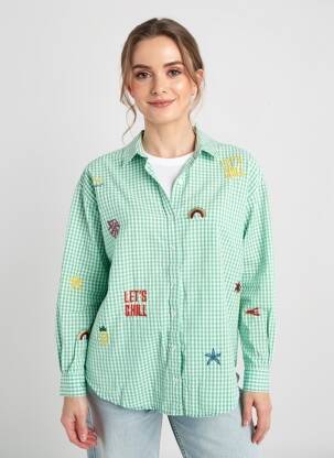 Cămașă croială dreaptă mâneci lungi verde PROMOD femme