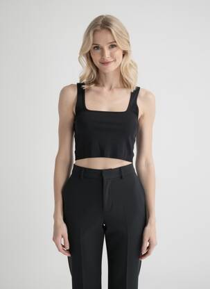 Top croială cambrată fără mâneci negru ZARA femeie