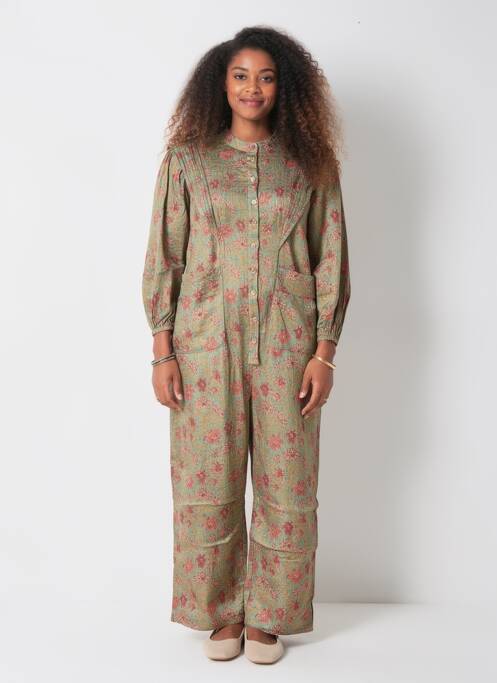 Salopetă-pantalon închidere cu nasturi pe față mâneci lungi verde CHERUBINA femme