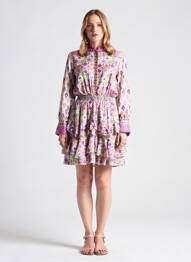Rochie midi imprimeu fantezie mâneci lungi violet LESLIE femme