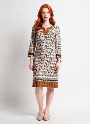 Rochie midi mâneci 3/4 mâneci 3/4 bej GEVANA femeie