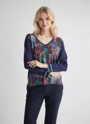 Pulover croială cambrată mâneci lungi albastru LEO & UGO femeie