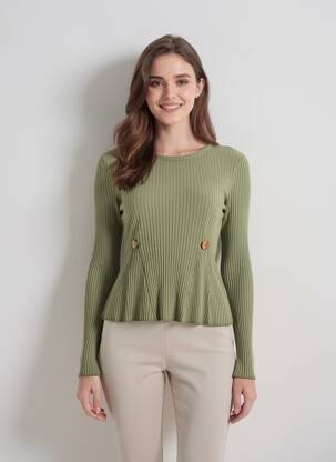Pulover croială cambrată mâneci lungi verde LO! LES FILLES femeie